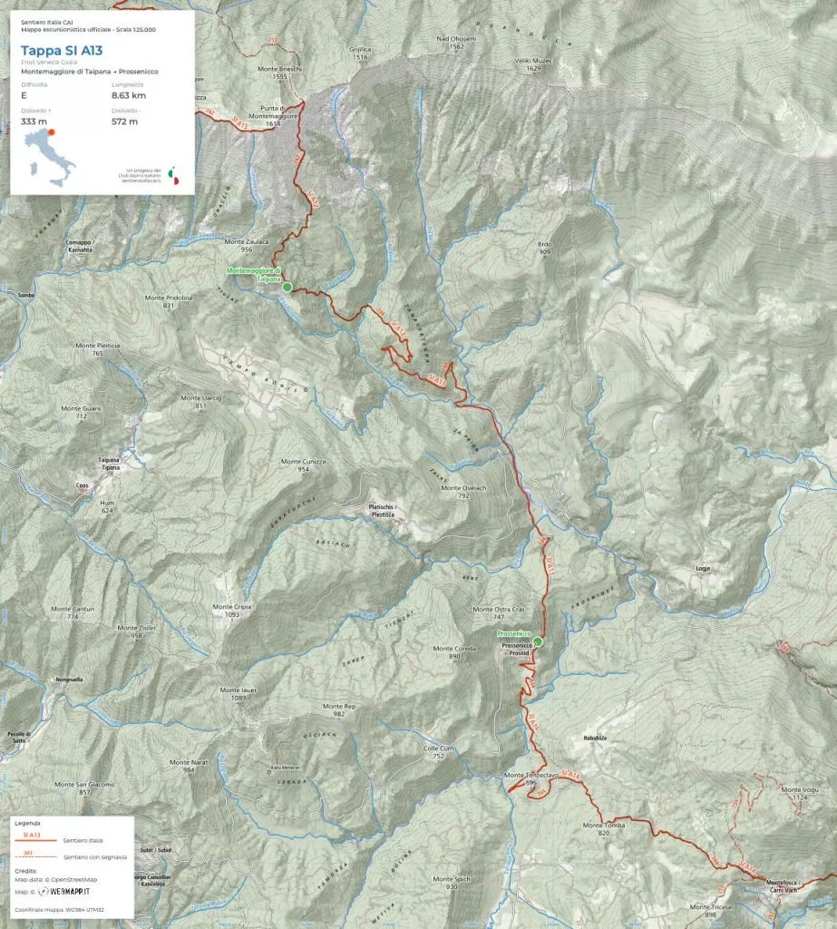 Tappa SI A13 - Da Montemaggiore di Taipana a Prossenicco - Mappa ...
