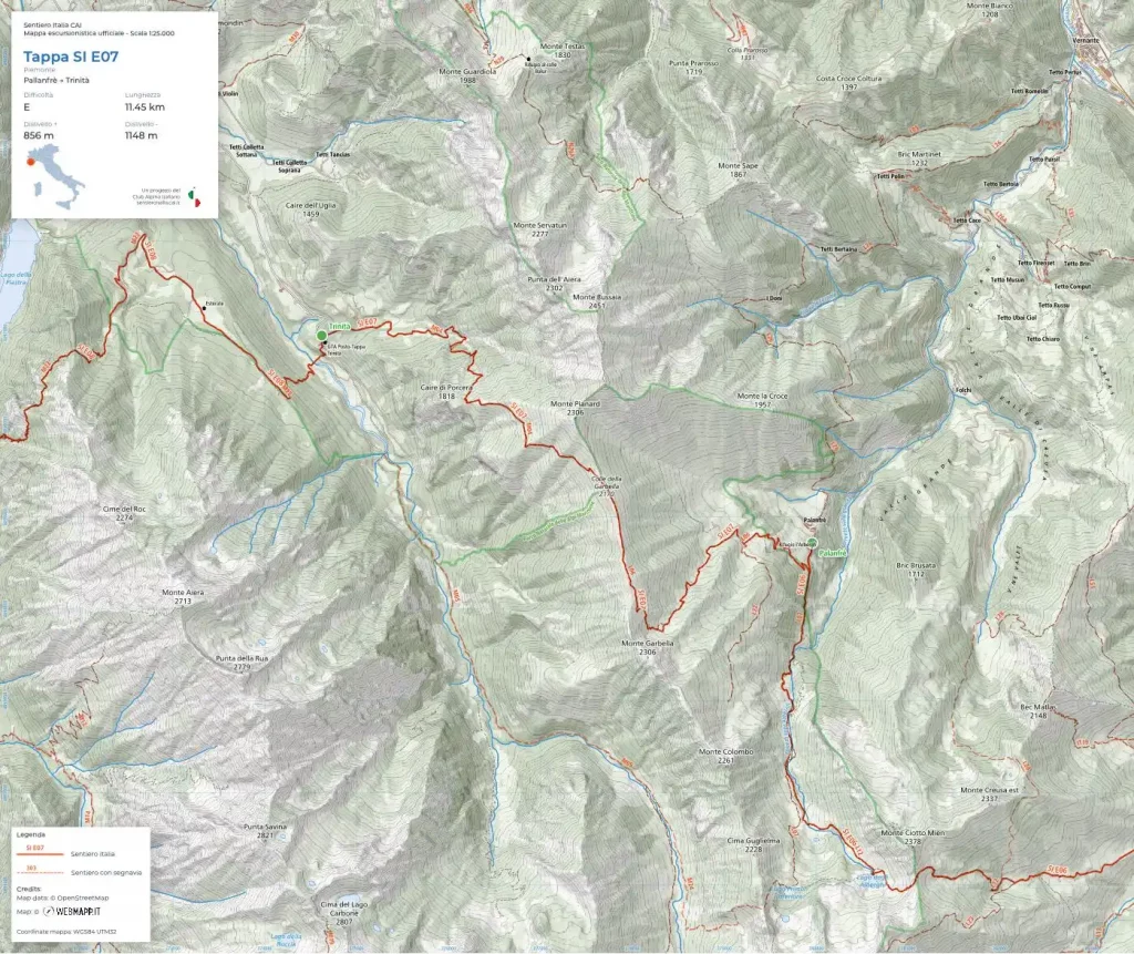 Tappa SI E07 - Da Pallanfrè a Trinità - Mappa Digitale Sentiero Italia